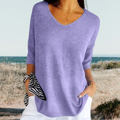 Dames Sweater V-hals met 3/4 Mouwen Oversized Pasvorm Paars