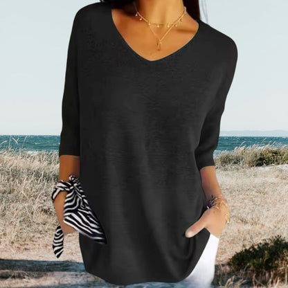 Dames Sweater V-hals met 3/4 Mouwen Oversized Pasvorm Zwart