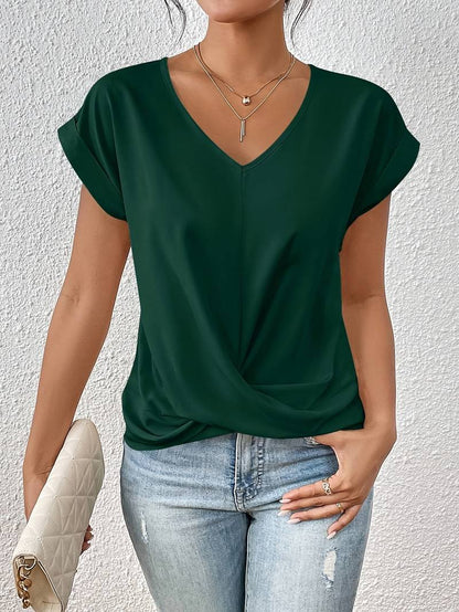 Dames T-shirt Korte Mouw met V-hals en Twist-detail
