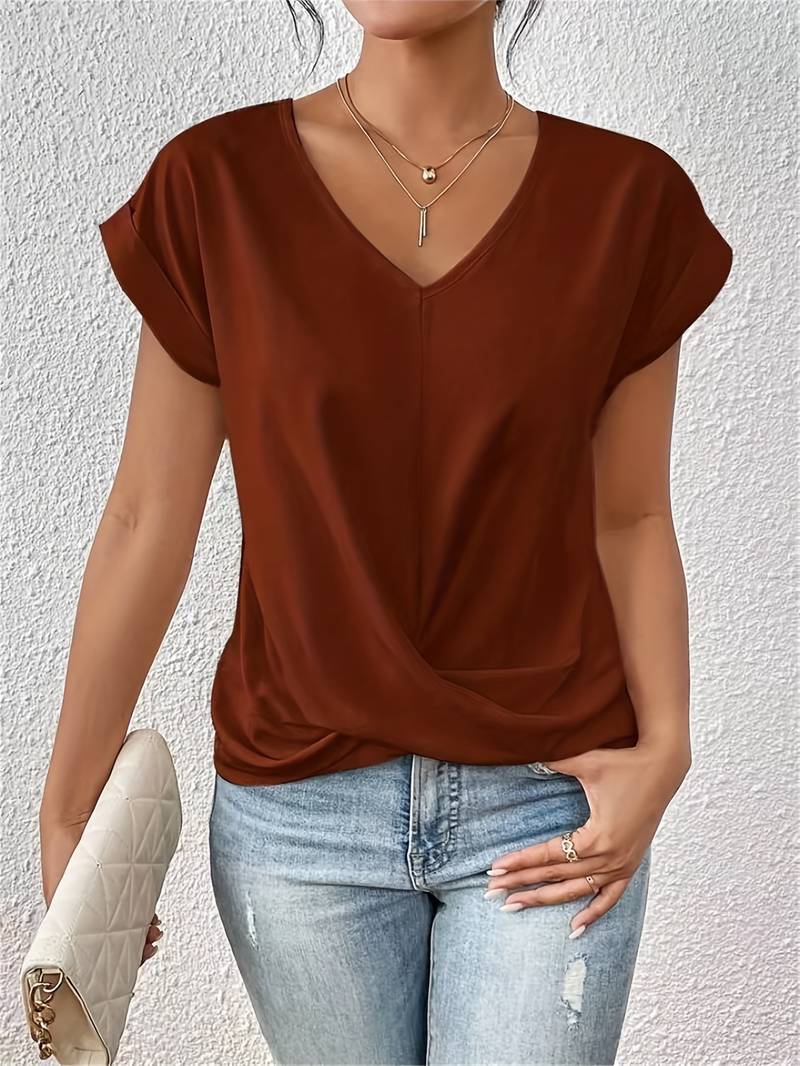 Dames T-shirt Korte Mouw met V-hals en Twist-detail
