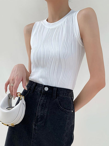 Dames Tank Top Mouwloos met Ronde Hals en Golvende Textuur Slim Fit