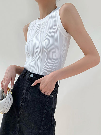 Dames Tank Top Mouwloos met Ronde Hals en Golvende Textuur Slim Fit