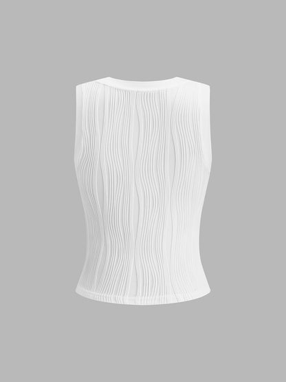 Dames Tank Top Mouwloos met Ronde Hals en Golvende Textuur Slim Fit