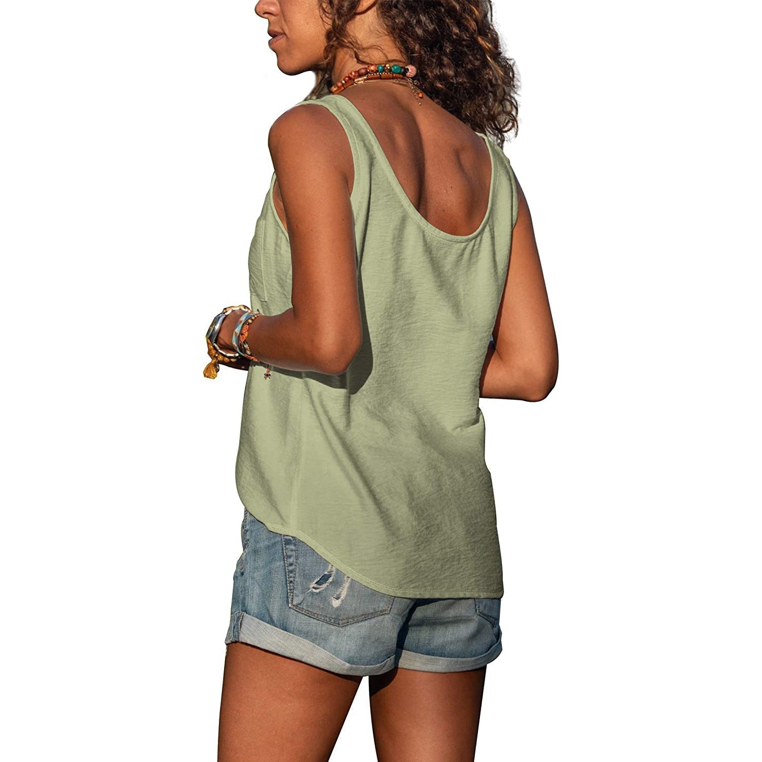 Dames Tank Top Mouwloos met U-hals en Knoopsluiting