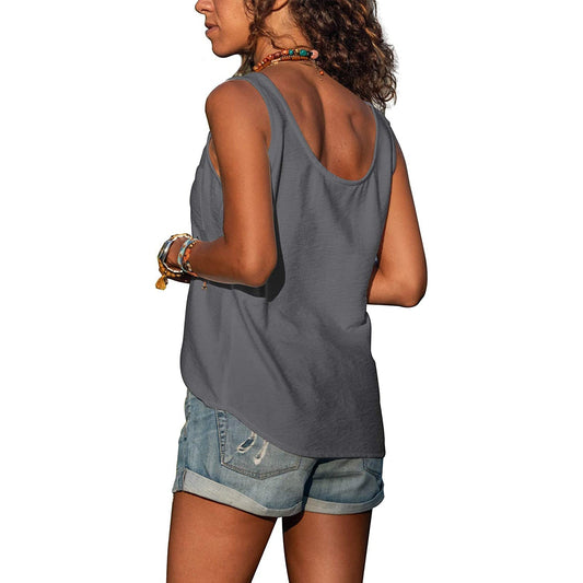 Dames Tank Top Mouwloos met U-hals en Knoopsluiting