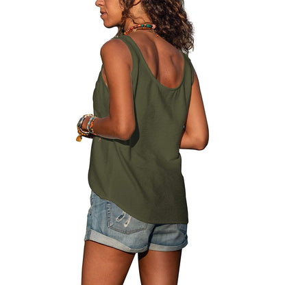 Dames Tank Top Mouwloos met U-hals en Knoopsluiting