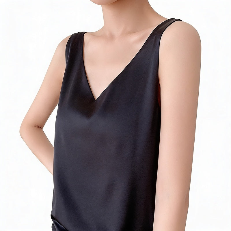 Dames Tank Top Mouwloos met V-hals en Glanzende Finish