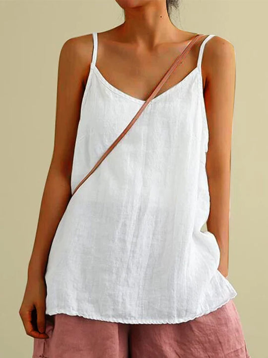 Dames Tank Top Mouwloos met V-hals en Spaghettibandjes Wit