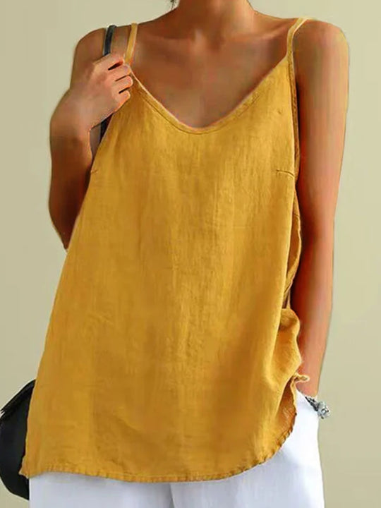 Dames Tank Top Mouwloos met V-hals en Spaghettibandjes Geel