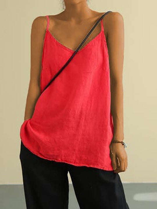 Dames Tank Top Mouwloos met V-hals en Spaghettibandjes Rood