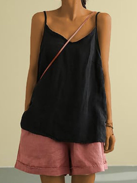 Dames Tank Top Mouwloos met V-hals en Spaghettibandjes Zwart