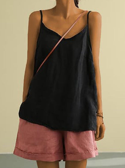 Dames Tank Top Mouwloos met V-hals en Spaghettibandjes Zwart