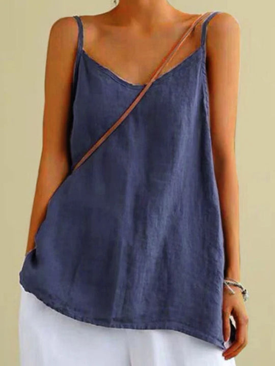 Dames Tank Top Mouwloos met V-hals en Spaghettibandjes Blauw