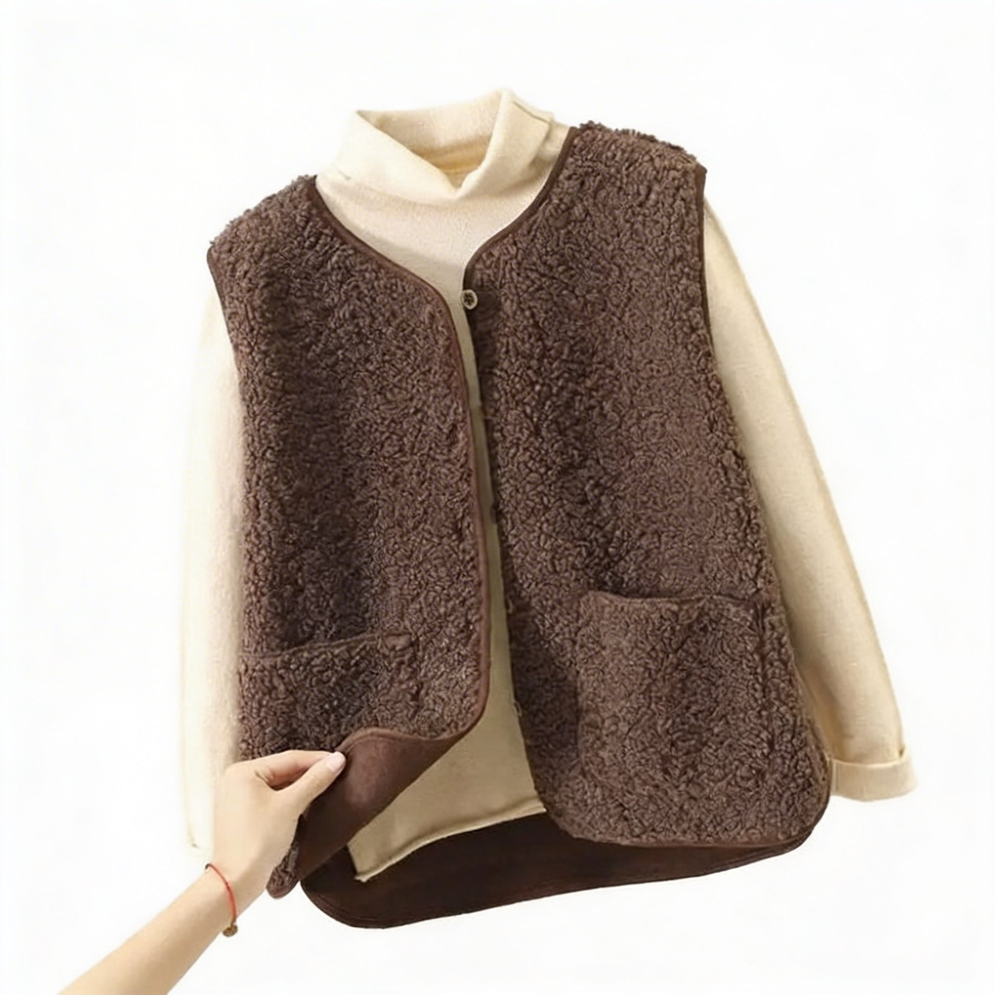 Dames Teddy Gilet met Zakken en Losse Pasvorm