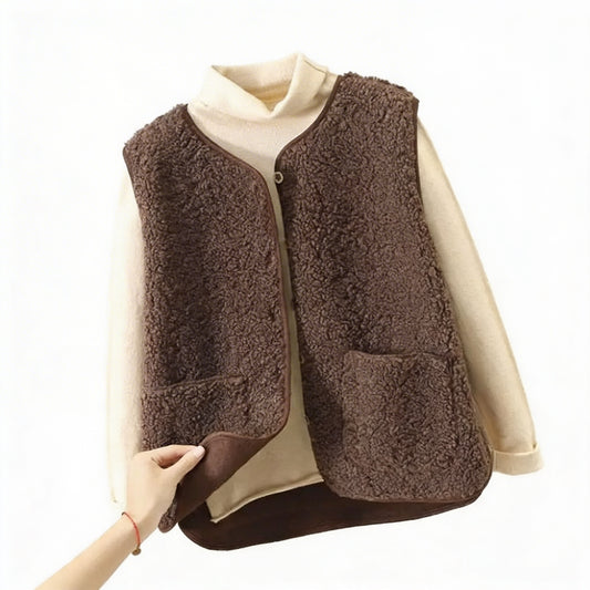 Dames Teddy Gilet met Zakken en Losse Pasvorm