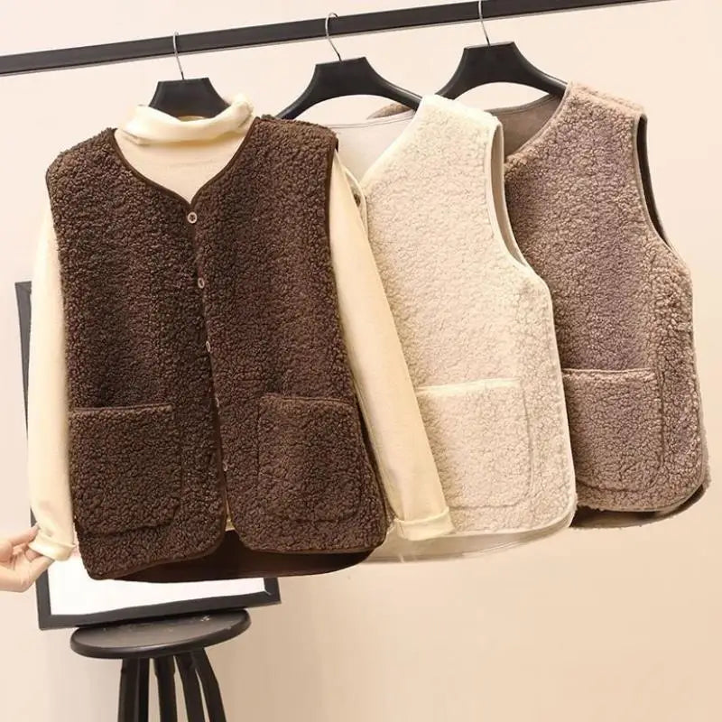 Dames Teddy Gilet met Zakken en Losse Pasvorm