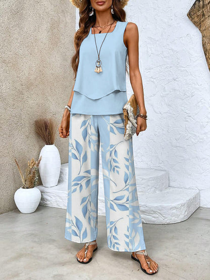Dames Toepassingsset Mouwloze Top met Vierkante Hals en Wide-leg Broek