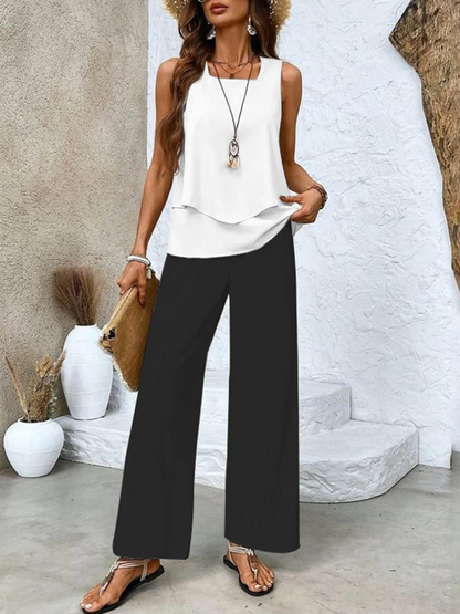 Dames Toepassingsset Mouwloze Top met Vierkante Hals en Wide-leg Broek