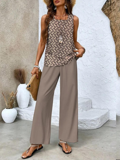 Dames Toepassingsset Mouwloze Top met Vierkante Hals en Wide-leg Broek