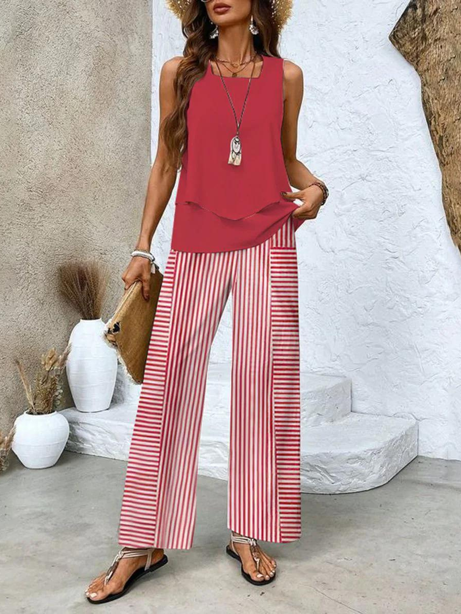 Dames Toepassingsset Mouwloze Top met Vierkante Hals en Wide-leg Broek