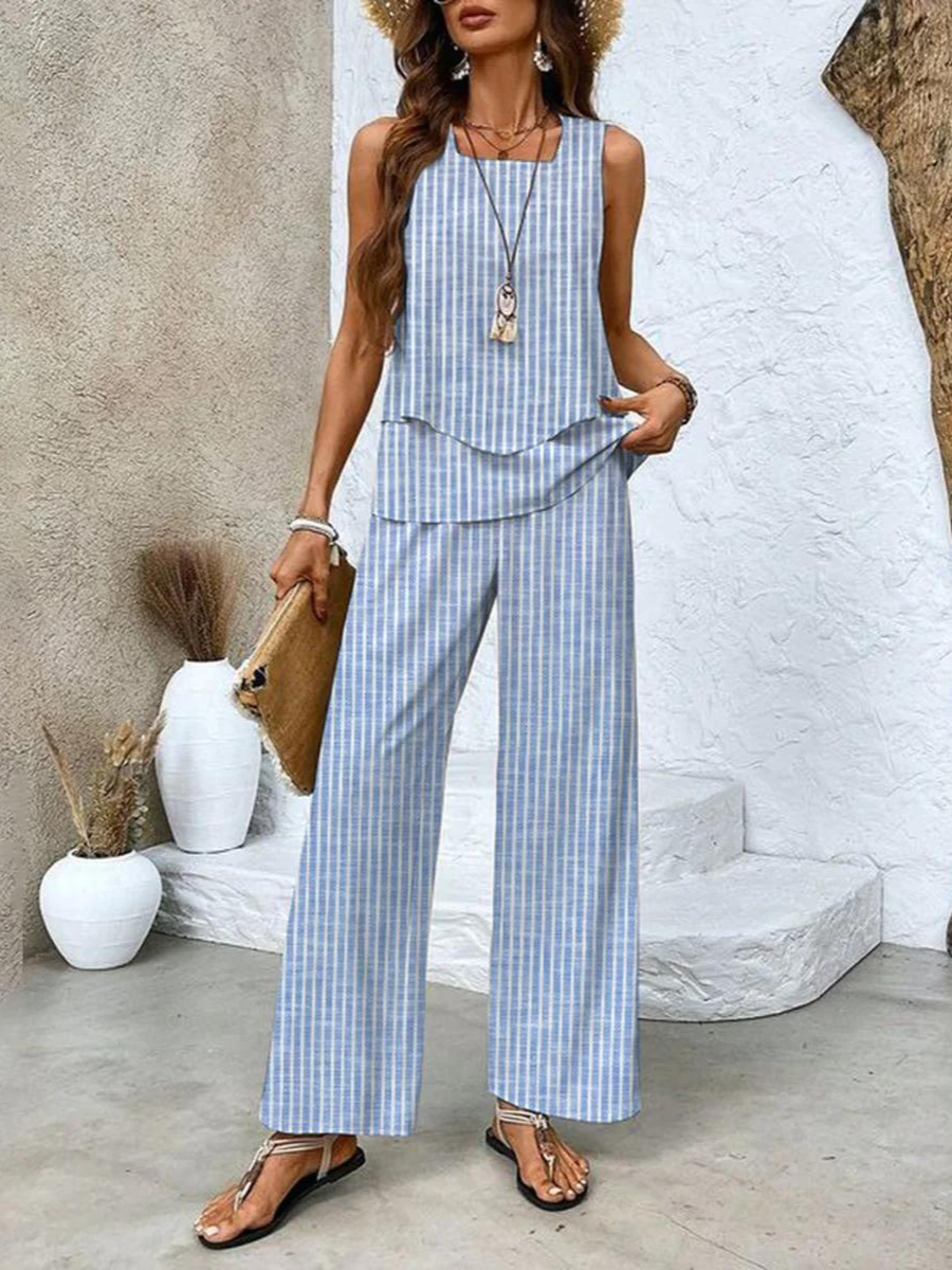 Dames Toepassingsset Mouwloze Top met Vierkante Hals en Wide-leg Broek