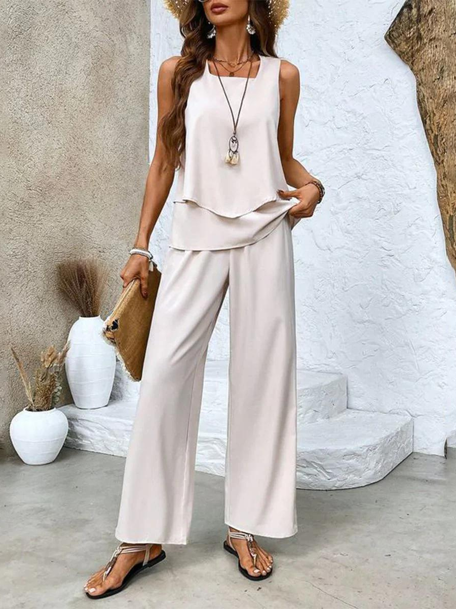 Dames Toepassingsset Mouwloze Top met Vierkante Hals en Wide-leg Broek
