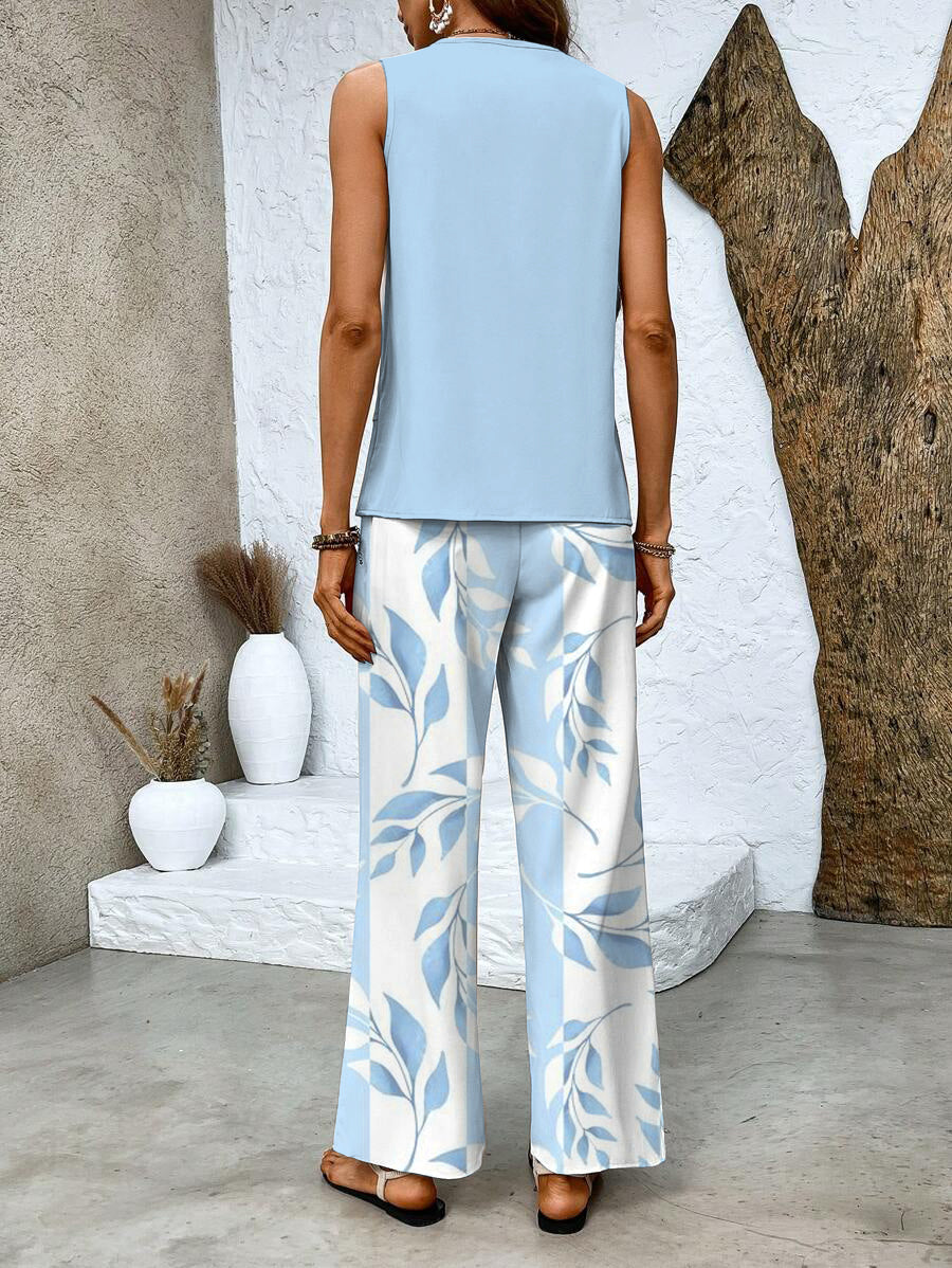 Dames Toepassingsset Mouwloze Top met Vierkante Hals en Wide-leg Broek