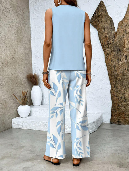 Dames Toepassingsset Mouwloze Top met Vierkante Hals en Wide-leg Broek