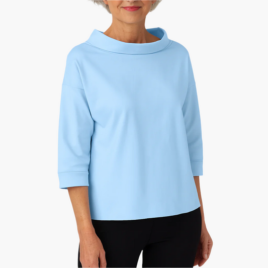 Dames Top met Hoge Kraag en Driekwart Mouwen Blauw