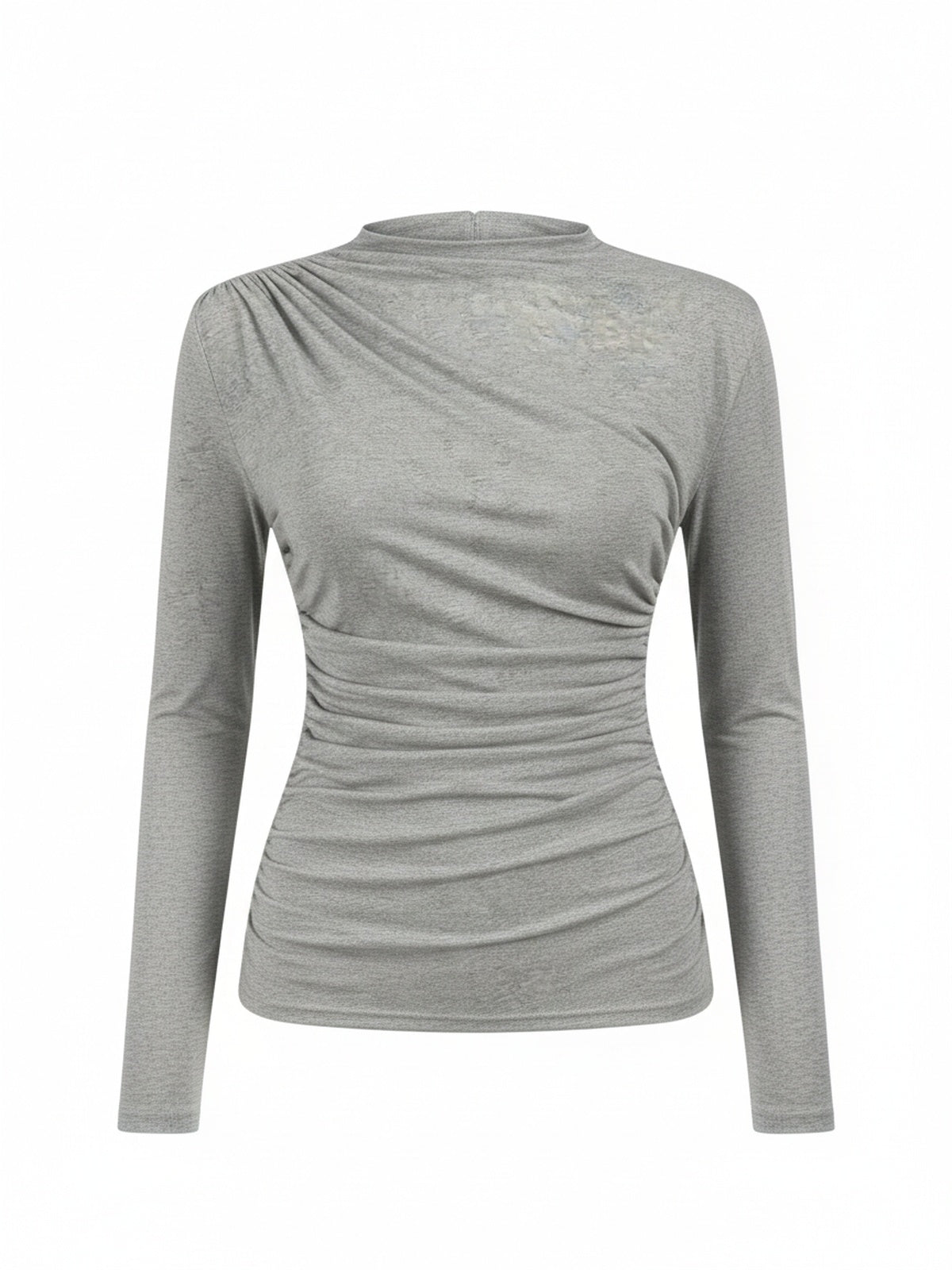 Dames Top met Lange Mouw, Mock Neck en Ruchedetail Slim Fit