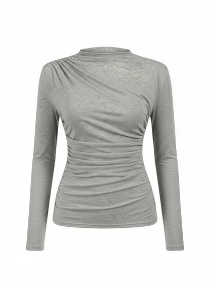Dames Top met Lange Mouw, Mock Neck en Ruchedetail Slim Fit