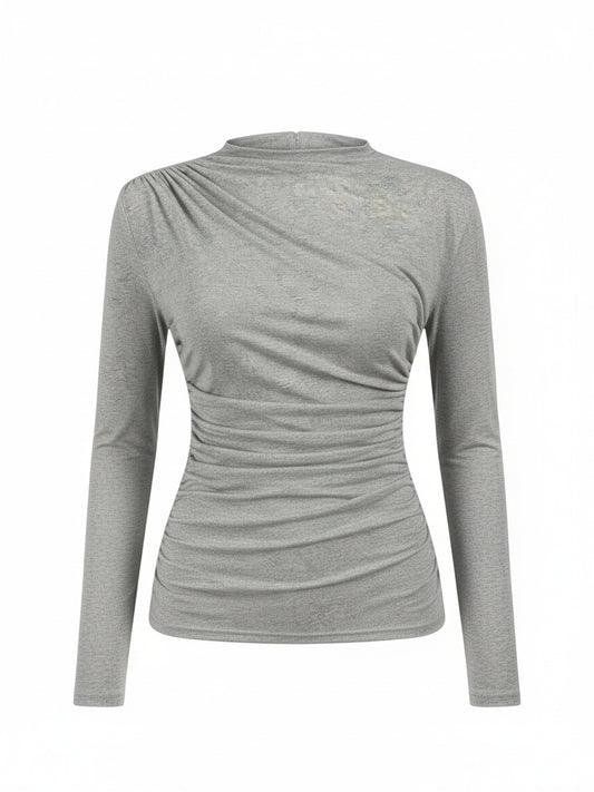 Dames Top met Lange Mouw, Mock Neck en Ruchedetail Slim Fit