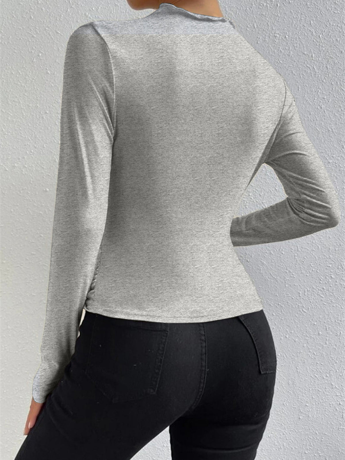 Dames Top met Lange Mouw, Mock Neck en Ruchedetail Slim Fit