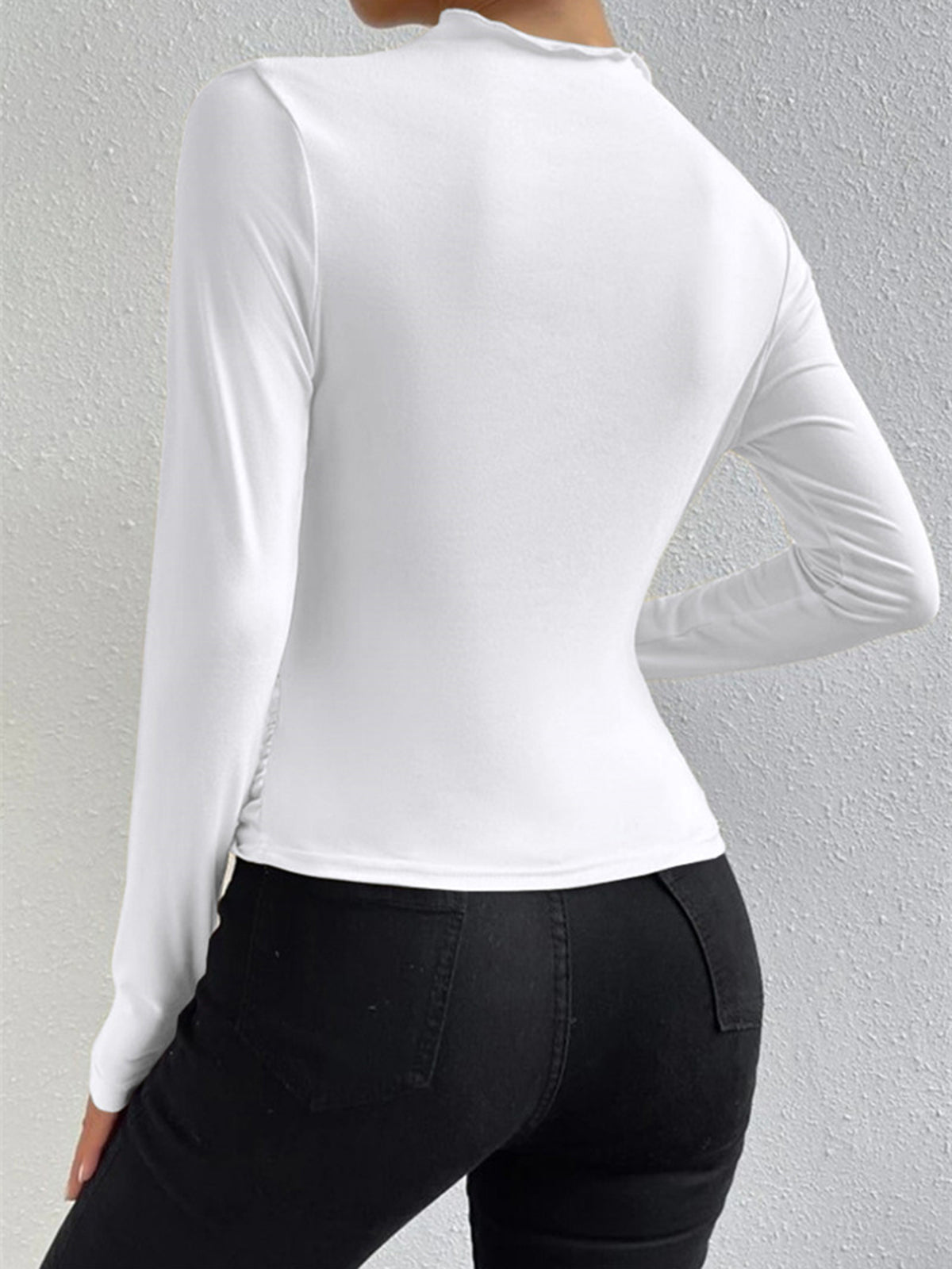 Dames Top met Lange Mouw, Mock Neck en Ruchedetail Slim Fit