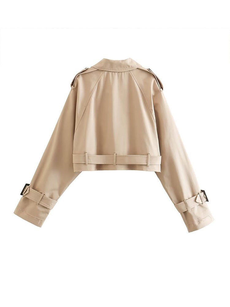 Dames Trenchcoat Kort Double-breasted met Riem en Kraag