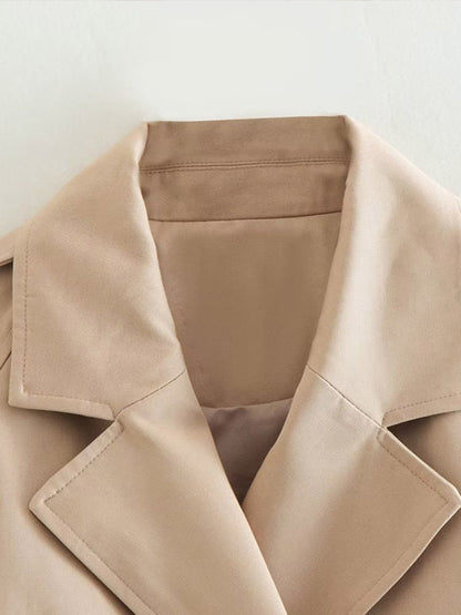 Dames Trenchcoat Kort Double-breasted met Riem en Kraag