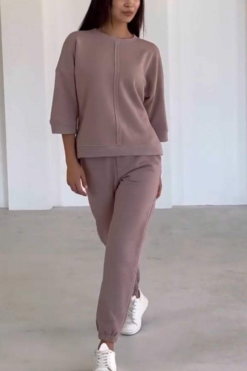 Dames Tweedelige Loungewear Set met Oversized Trui Khaki