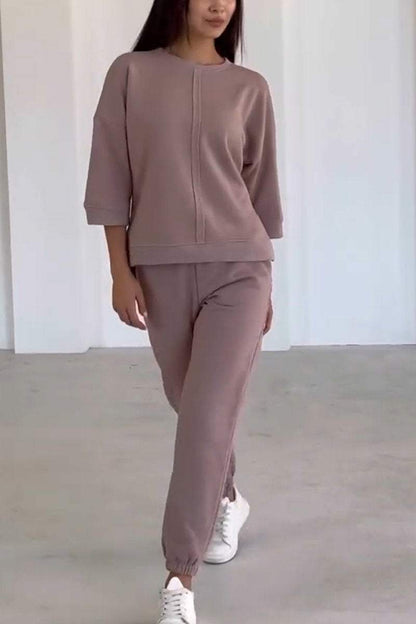 Dames Tweedelige Loungewear Set met Oversized Trui Khaki