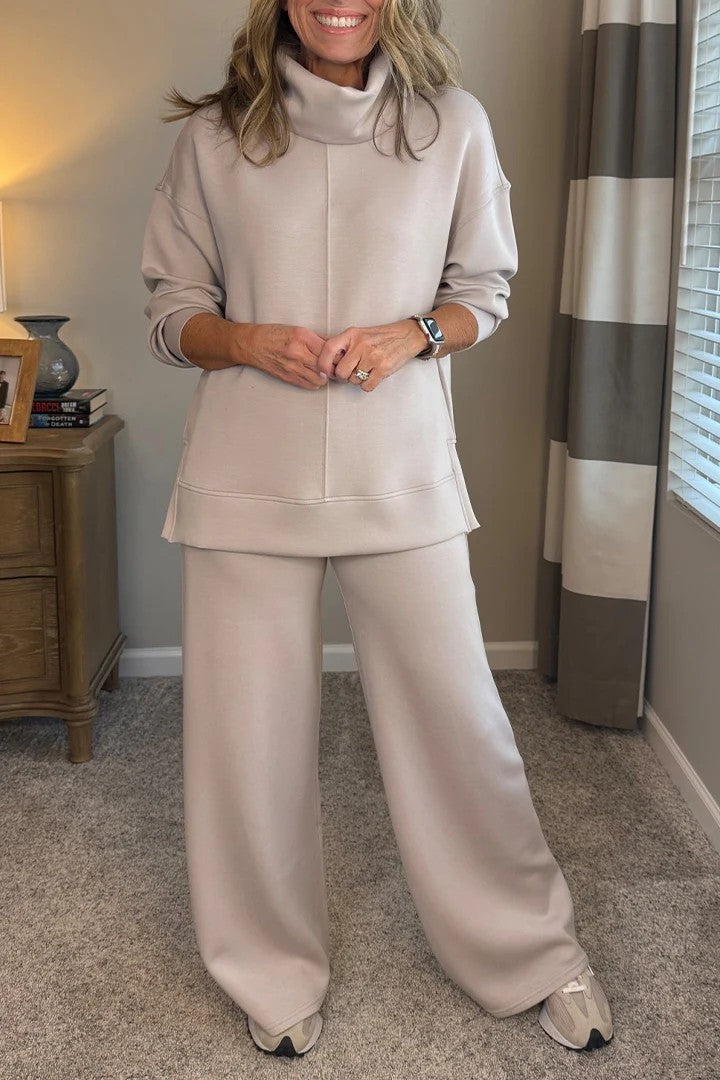 Dames Tweedelige Loungewear Set met Oversized Trui abrikoos