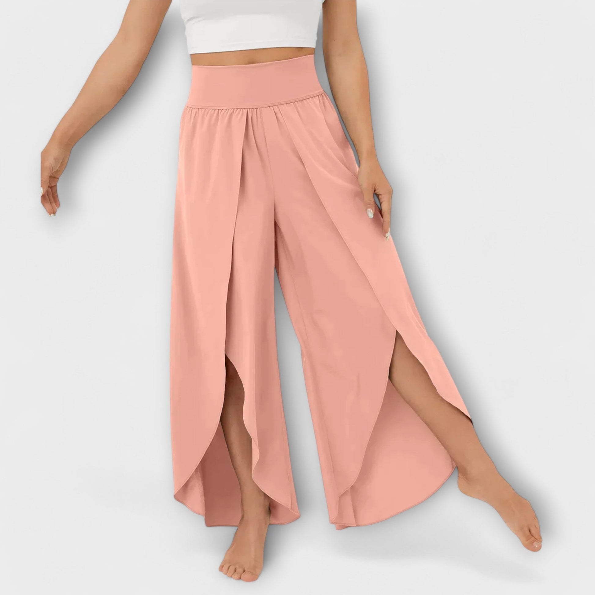 Dames Wijde Broek met Hoge Taille en Zijsplit Roze