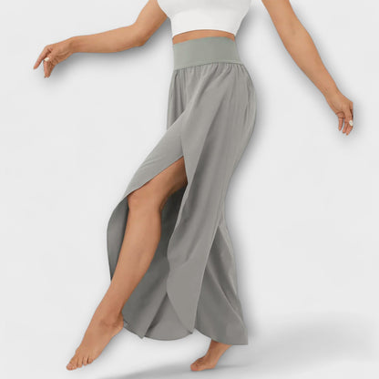 Dames Wijde Broek met Hoge Taille en Zijsplit Grijs
