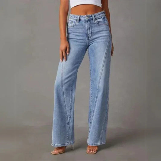 Dames Wijde Jeans met Hoge Taille en Naaddetail
