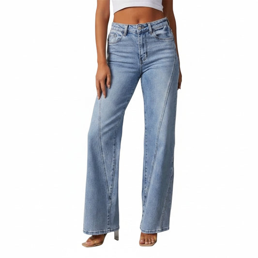 Dames Wijde Jeans met Hoge Taille en Naaddetail