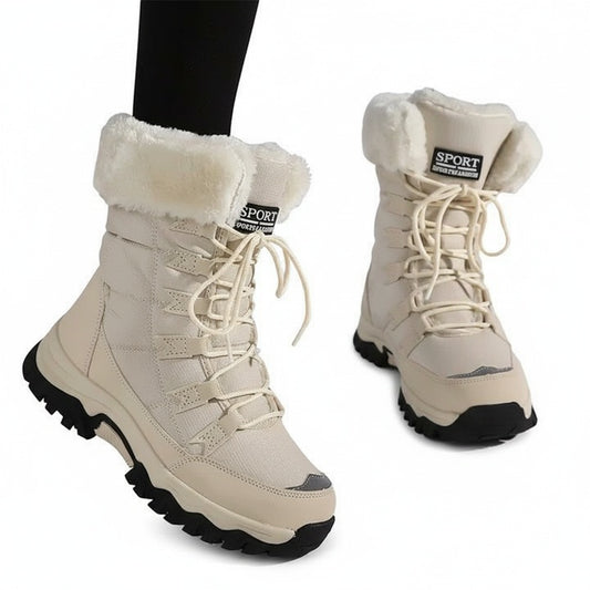 Dames Winter boots met Pluchen Rand en Vetersluiting