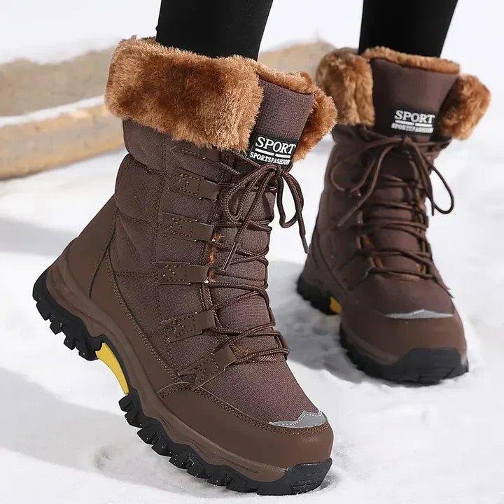 Dames Winter boots met Pluchen Rand en Vetersluiting Bruin