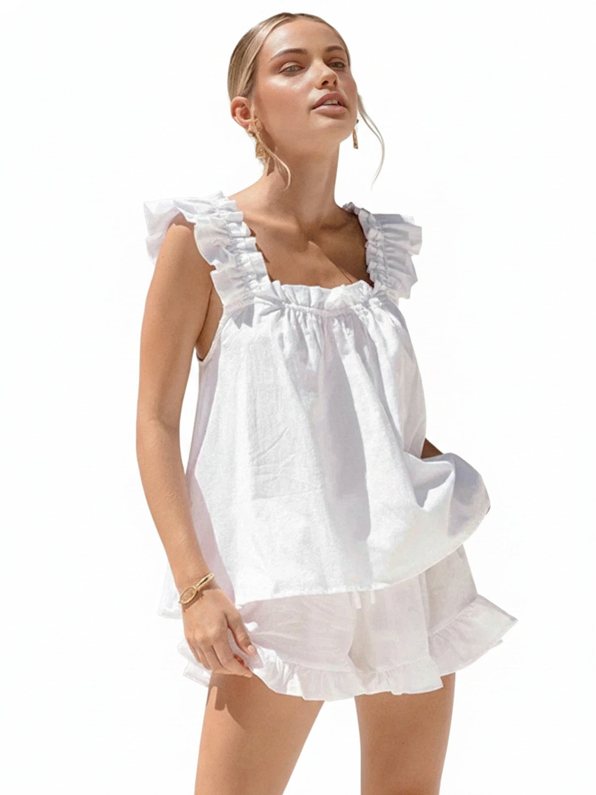 Dames Zomerset Mouwloze Top met Volants en Short