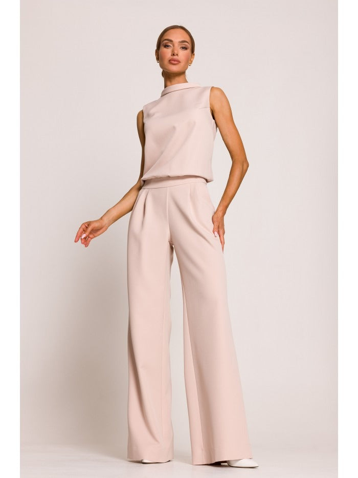 Dames Jumpsuit Halternek met Tailleband en Wijde Broek