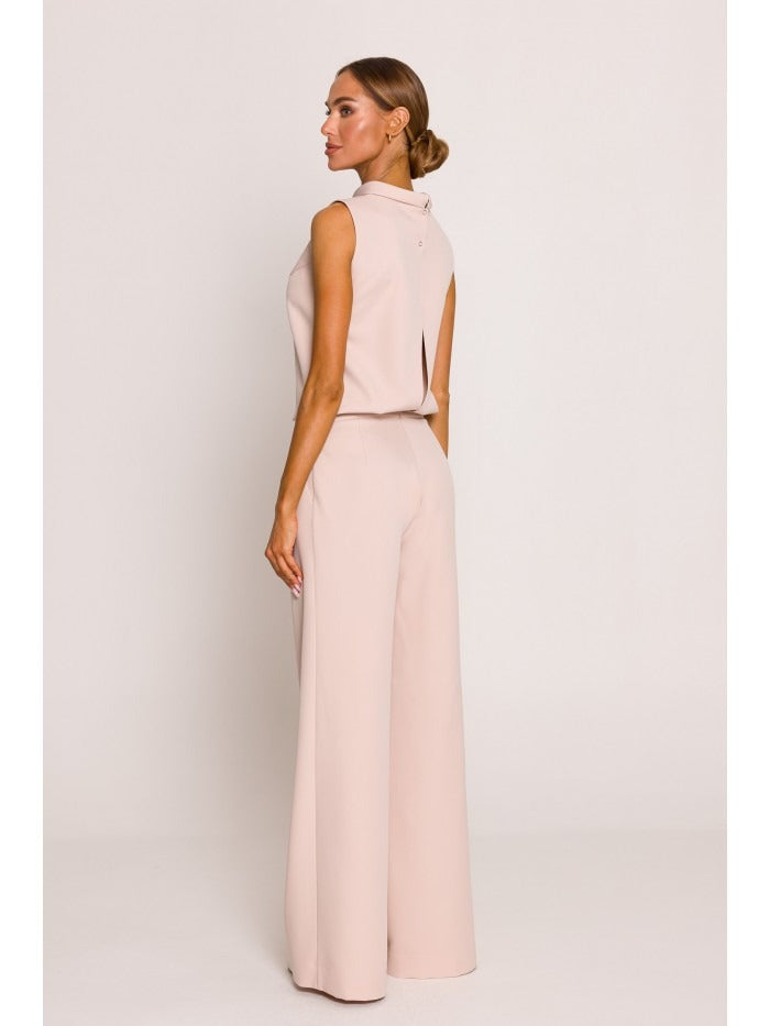 Dames Jumpsuit Halternek met Tailleband en Wijde Broek