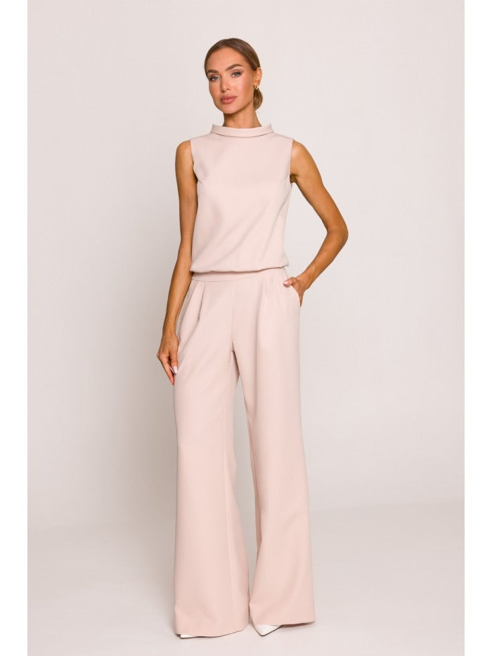 Dames Jumpsuit Halternek met Tailleband en Wijde Broek