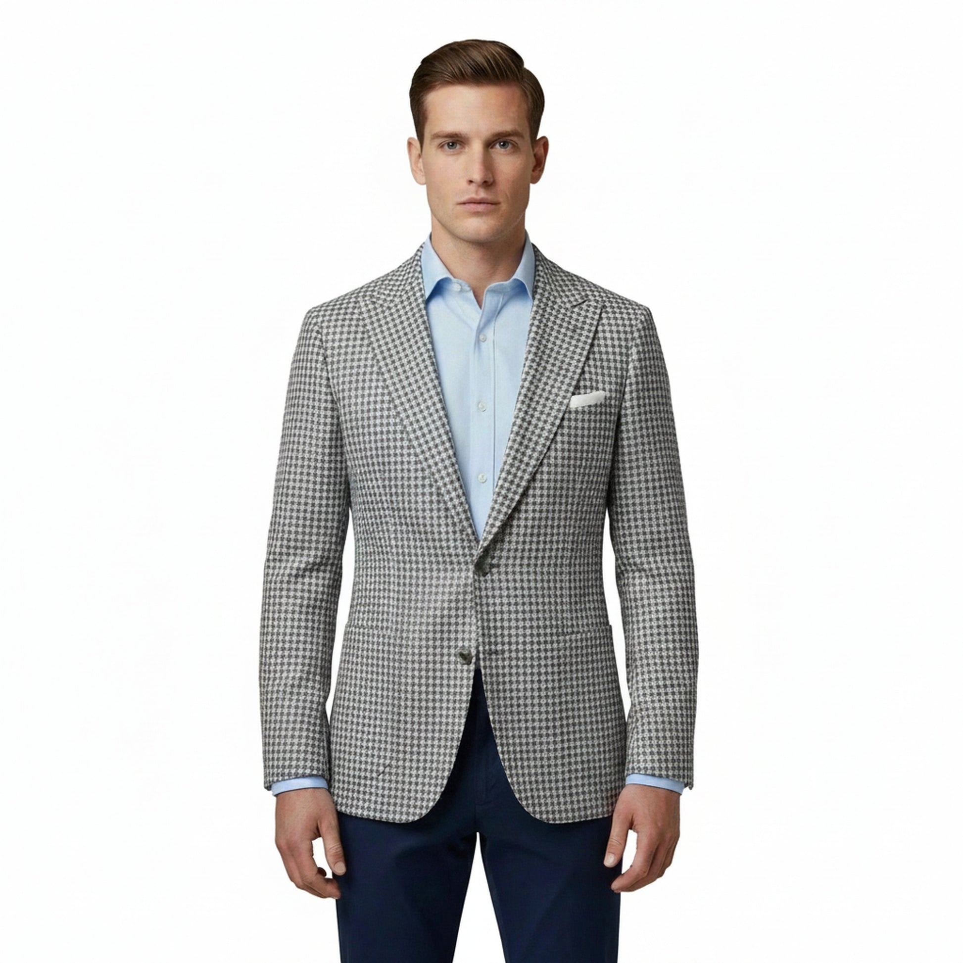 Heren Blazer met Pied-de-Poule Patroon en Slim Fit Revers